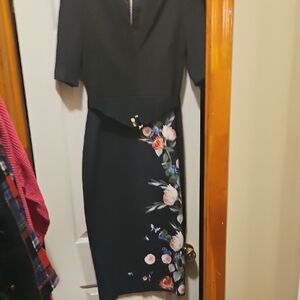 Ted Baker Black Floral Long Sleeve Dress